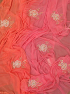 Pearl & Cut Dana Embellished Pink & Orange Chiffon Saree - Professional Wear - Luxurion World