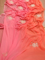 Pearl & Cut Dana Embellished Pink & Orange Chiffon Saree - Professional Wear - Luxurion World