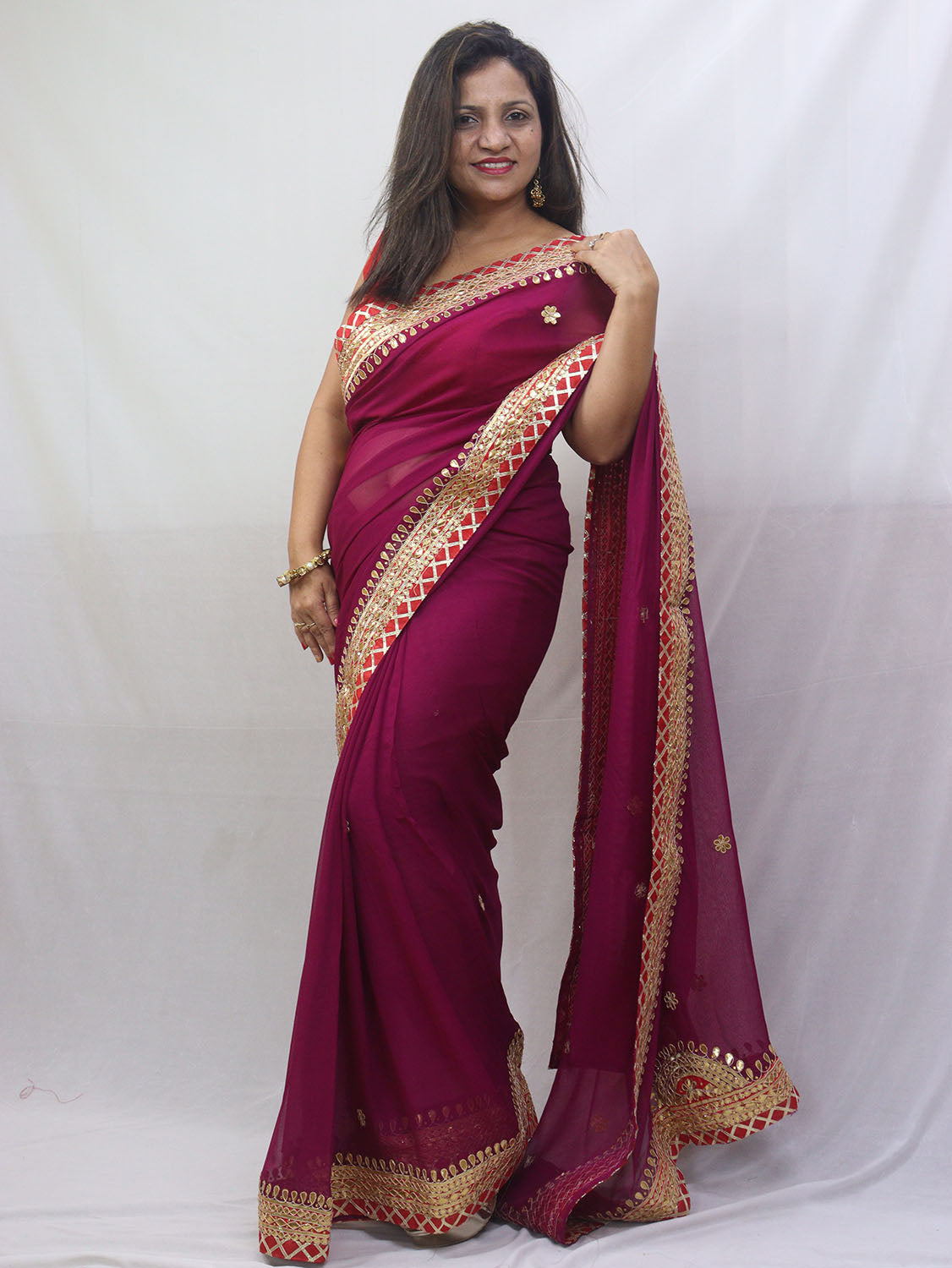 Stunning Purple Gota Patti Georgette Saree for Elegant Occasions - Luxurion World