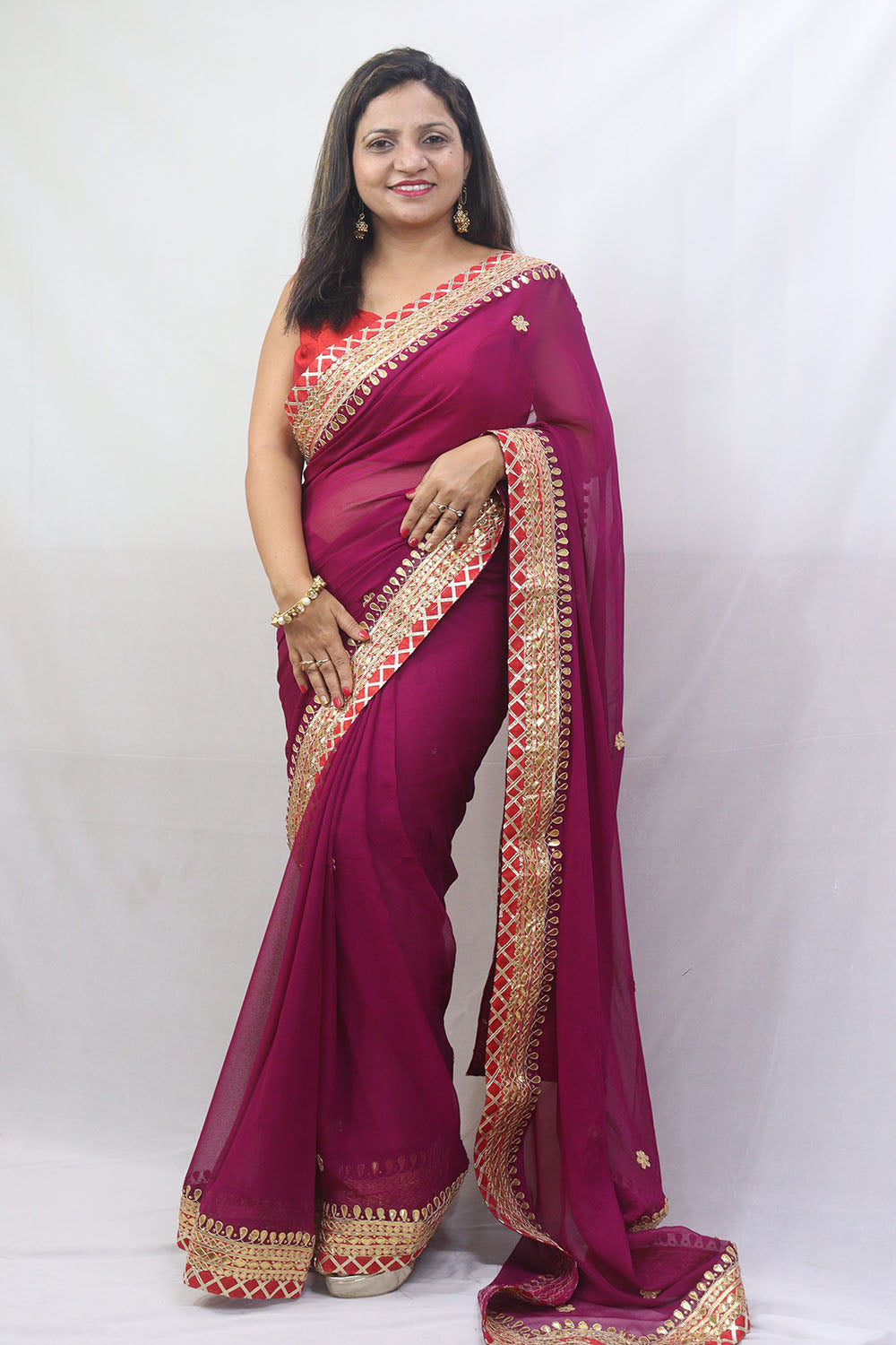 Stunning Purple Gota Patti Georgette Saree for Elegant Occasions - Luxurion World