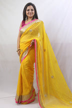 Stunning Yellow Gota Patti Georgette Saree for Elegant Occasions - Luxurion World