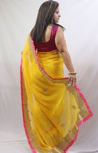 Stunning Yellow Gota Patti Georgette Saree for Elegant Occasions - Luxurion World