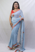 Stunning Grey Gota Patti Georgette Saree for Elegant Occasions - Luxurion World