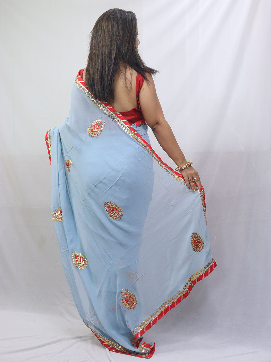 Stunning Grey Gota Patti Georgette Saree for Elegant Occasions - Luxurion World