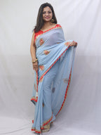 Stunning Grey Gota Patti Georgette Saree for Elegant Occasions - Luxurion World