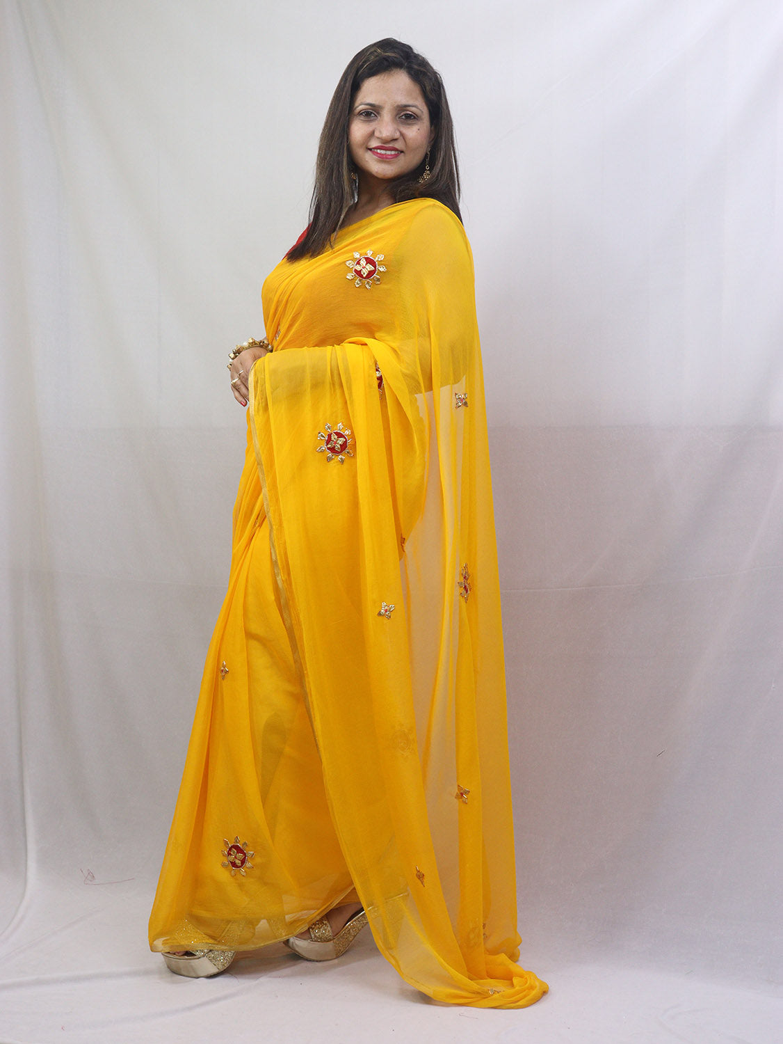 Stunning Yellow Gota Patti Georgette Saree for Elegant Occasions - Luxurion World