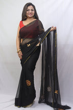 Stunning Black Gota Patti Chiffon Saree for Elegant Occasions - Luxurion World