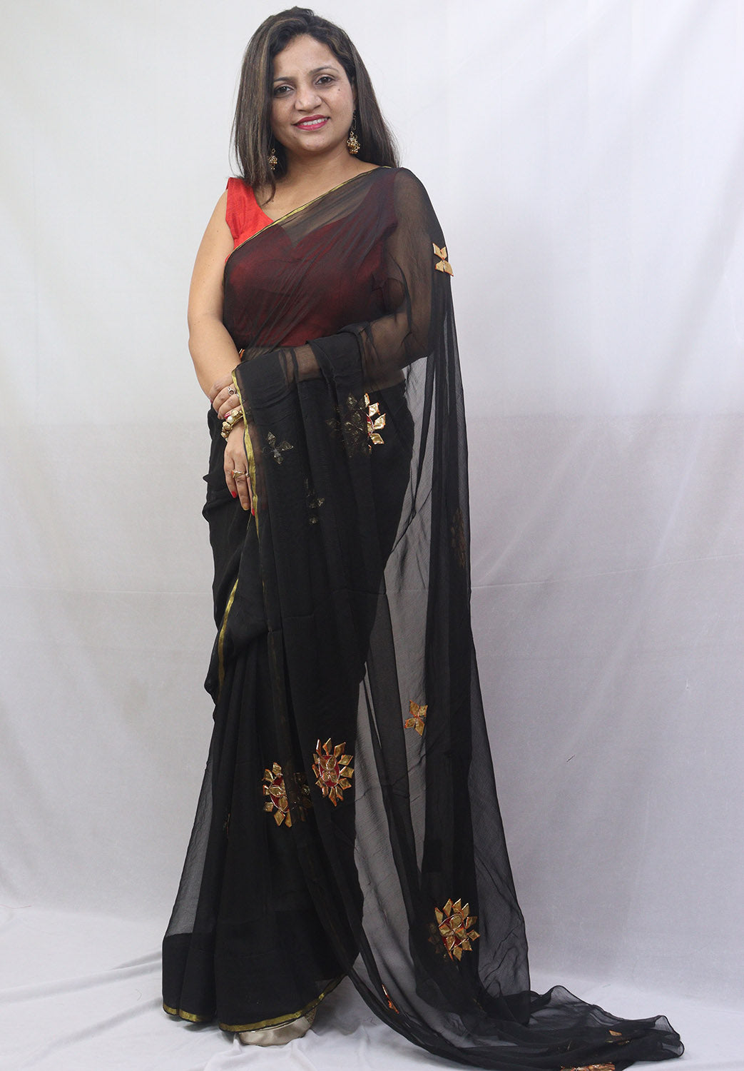 Stunning Black Gota Patti Chiffon Saree for Elegant Occasions - Luxurion World