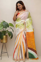 Off White Pure Kerala Cotton Hand Painted Saree - Luxurion World