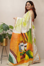 Off White Pure Kerala Cotton Hand Painted Saree - Luxurion World