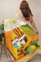 Off White Pure Kerala Cotton Hand Painted Saree - Luxurion World