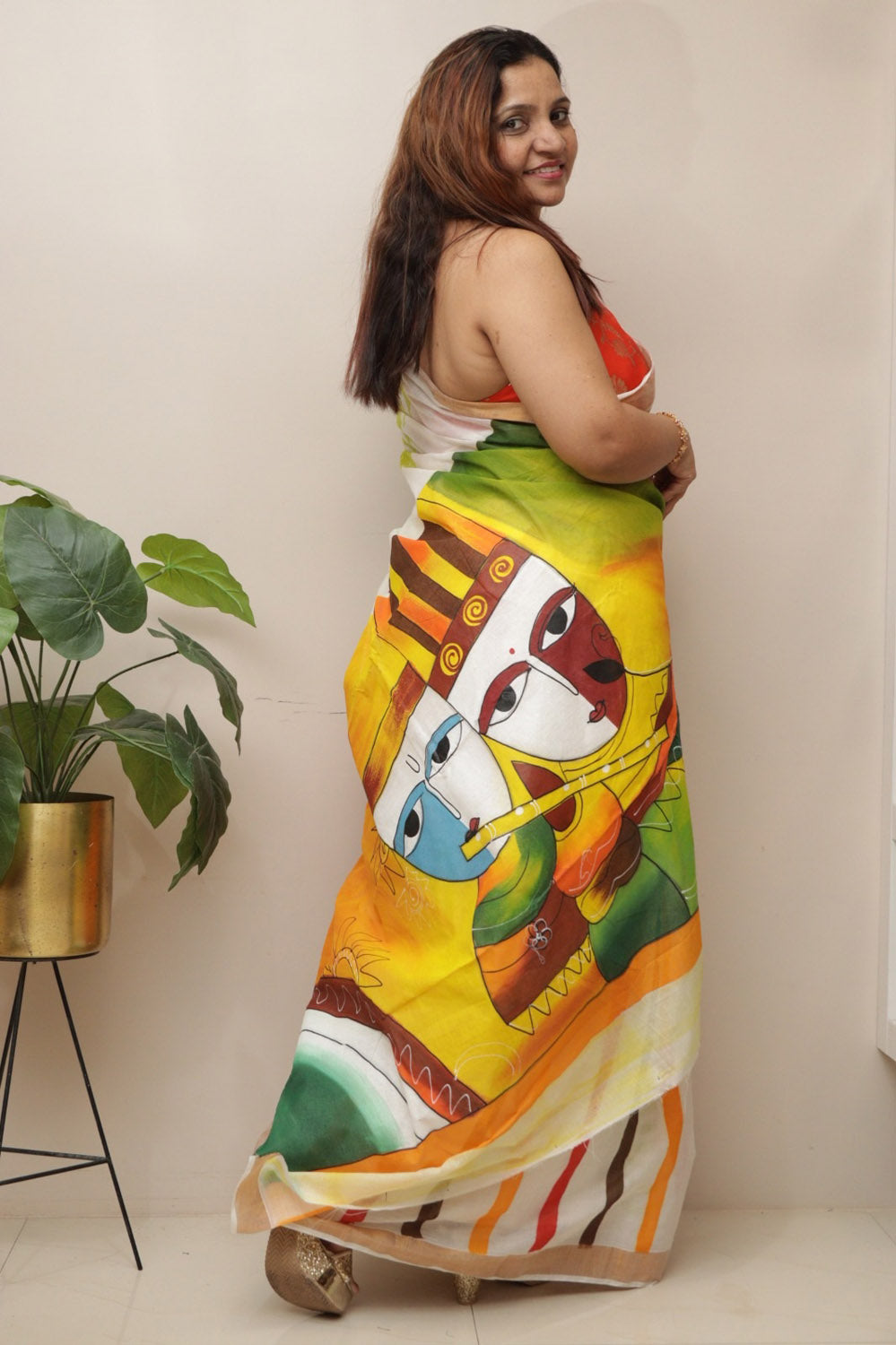 Off White Pure Kerala Cotton Hand Painted Saree - Luxurion World