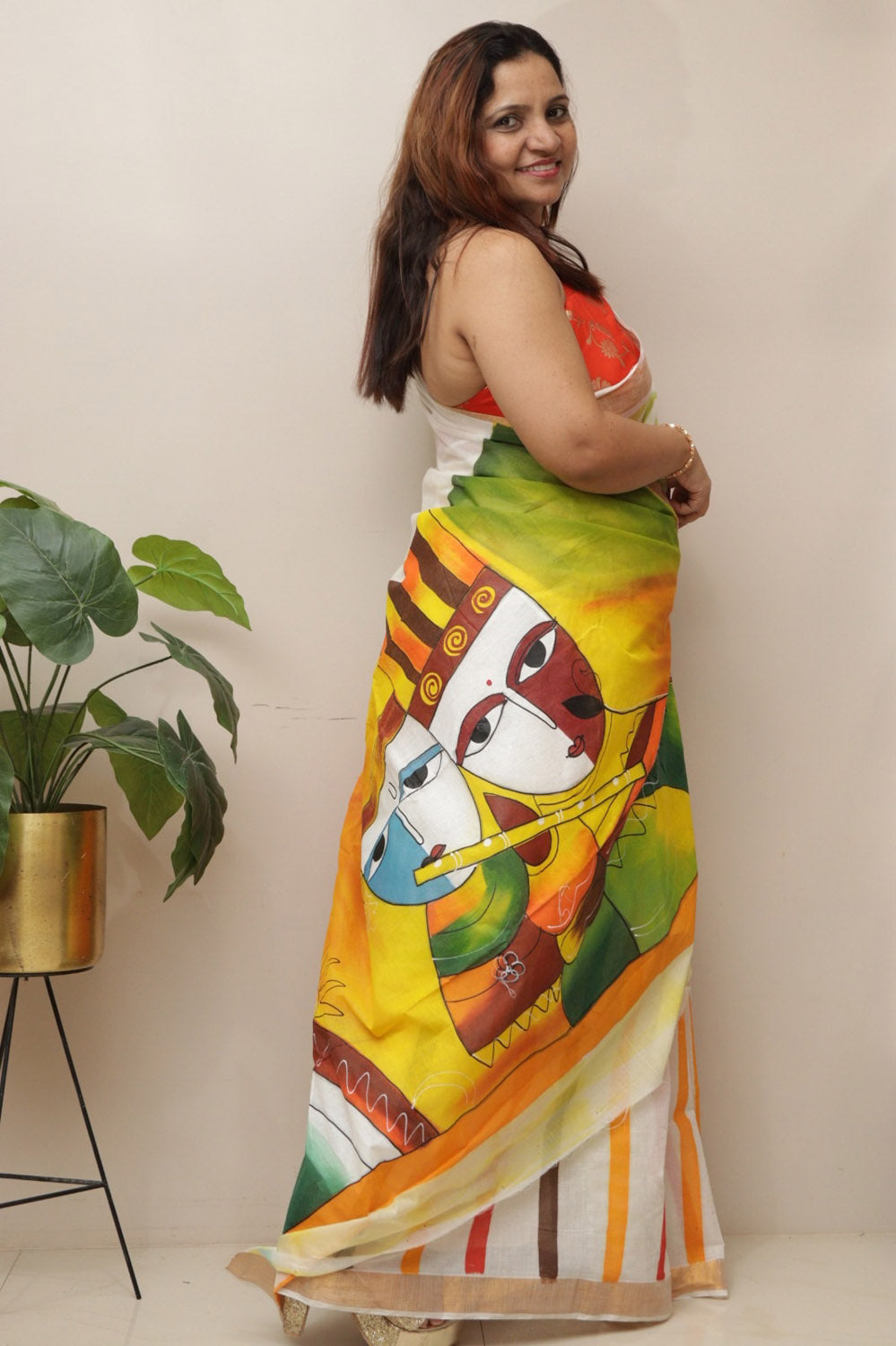 Off White Pure Kerala Cotton Hand Painted Saree - Luxurion World