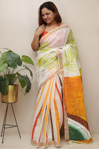 Off White Pure Kerala Cotton Hand Painted Saree - Luxurion World