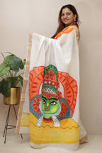 Off White Pure Kerala Cotton Hand Painted Saree - Luxurion World