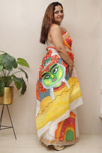 Off White Pure Kerala Cotton Hand Painted Saree - Luxurion World