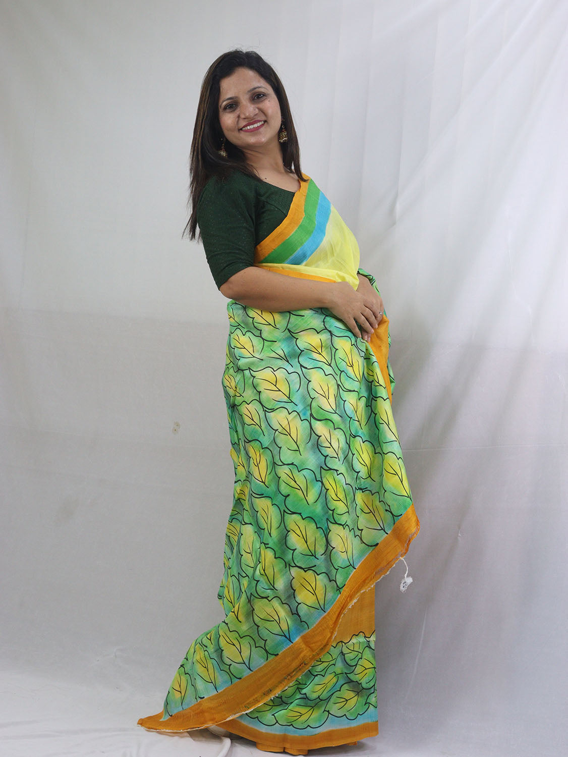 Stunning Yellow Murshidabad Silk Saree with Hand Painted Designs - Luxurion World