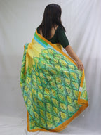 Stunning Yellow Murshidabad Silk Saree with Hand Painted Designs - Luxurion World