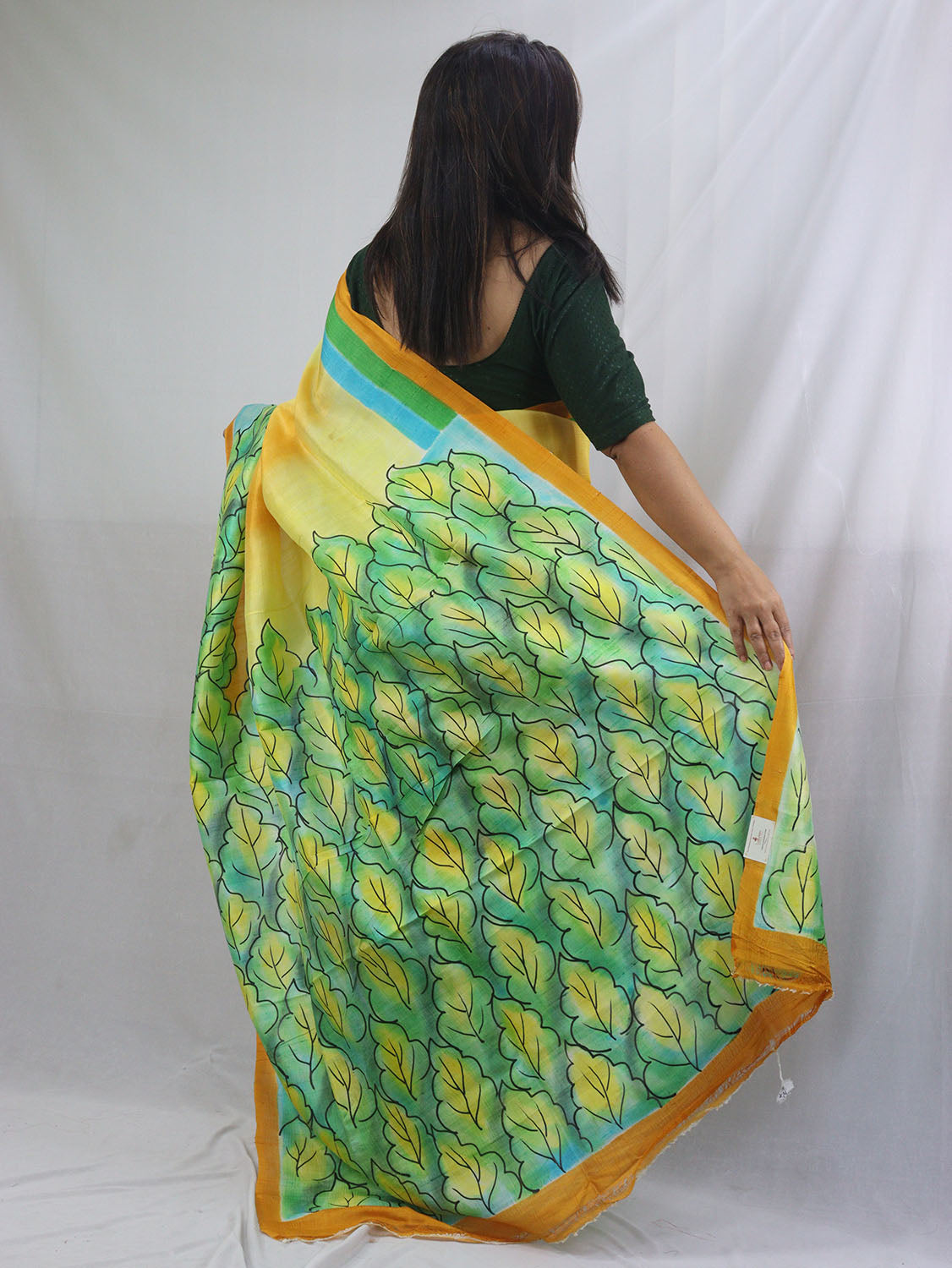 Stunning Yellow Murshidabad Silk Saree with Hand Painted Designs - Luxurion World