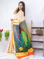 Hand Painted Kerala Cotton Saree - Vibrant Multicolor Design - Luxurion World