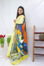 Yellow Kerala Cotton Saree - Hand Painted and Pure - Luxurion World