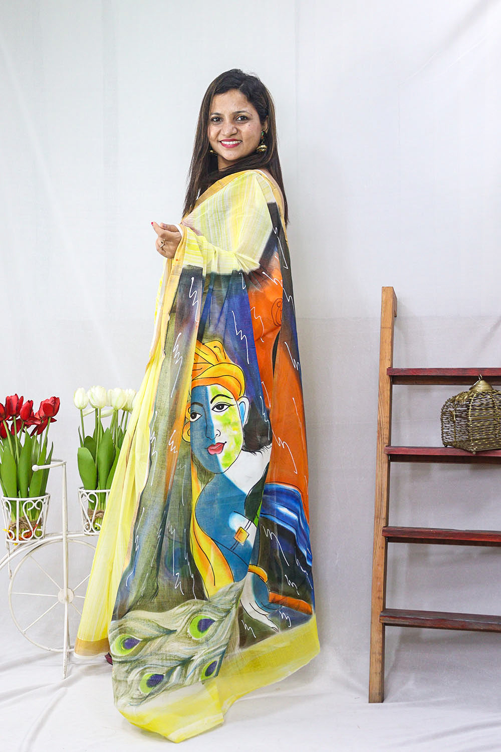 Yellow Kerala Cotton Saree - Hand Painted and Pure - Luxurion World