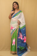 Green Hand Painted Kerala Cotton Saree - Luxurion World
