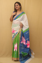 Green Hand Painted Kerala Cotton Saree - Luxurion World