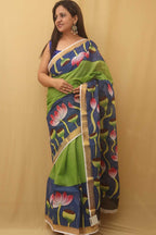 Green Hand Painted Kerala Cotton Saree - Luxurion World