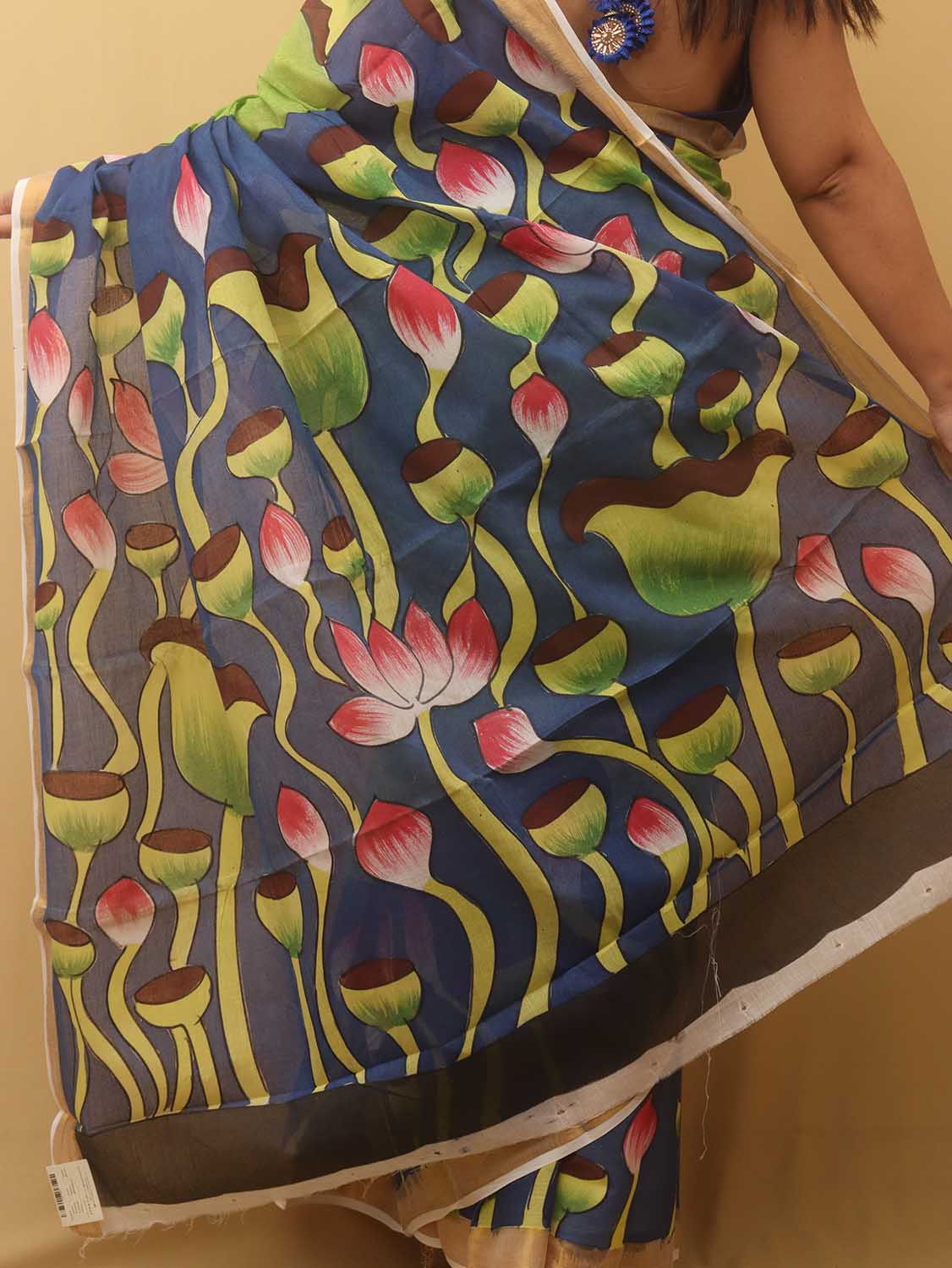 Green Hand Painted Kerala Cotton Saree - Luxurion World