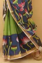 Green Hand Painted Kerala Cotton Saree - Luxurion World
