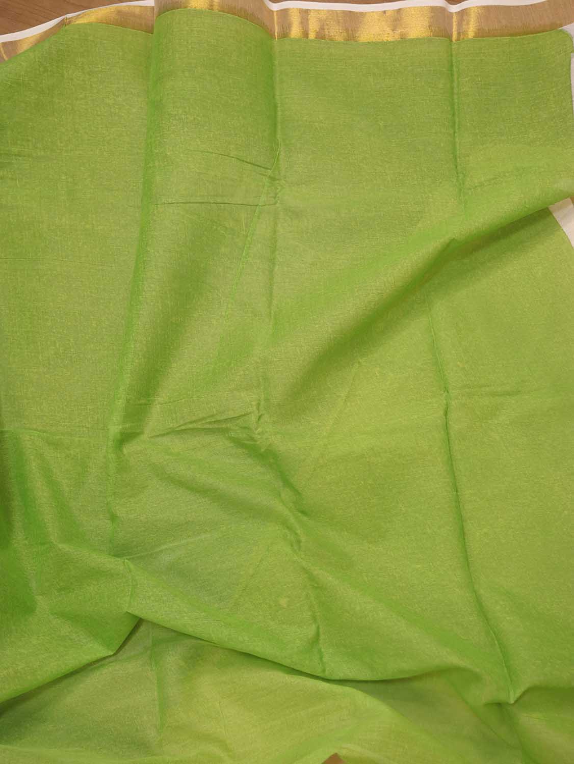 Green Hand Painted Kerala Cotton Saree - Luxurion World
