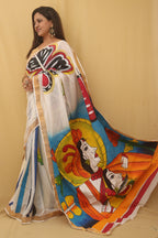 Off White Hand Painted Pure Kerala Cotton Saree - Luxurion World