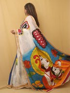 Off White Hand Painted Pure Kerala Cotton Saree - Luxurion World