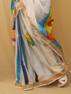 Off White Hand Painted Pure Kerala Cotton Saree - Luxurion World