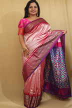 Pink Handloom Ikat Pure Silk Saree - Luxurion World