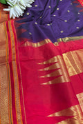 Blue & Red Ilkal Silk Saree — Temple Border, Flower Booti, Festive