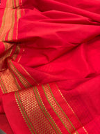 Pink & Red Ilkal Silk Saree — Temple Border, Checks, Festive
