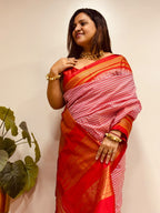Red Ilkal Silk Temple Border Checks Saree
