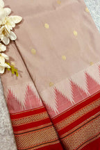 Pastel and Red Ilkal Silk Small Booti Big Temple Border Saree
