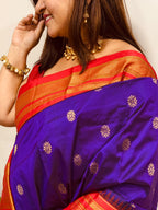 Purple and Red Ilkal Pure Silk Booti Design Temple Border Saree