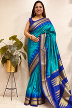 Green and Blue Shot Ilkal Pure Silk Booti Design Temple Border Saree