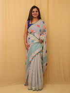 Pastel Handloom Linen Jamdani Saree - Luxurion World