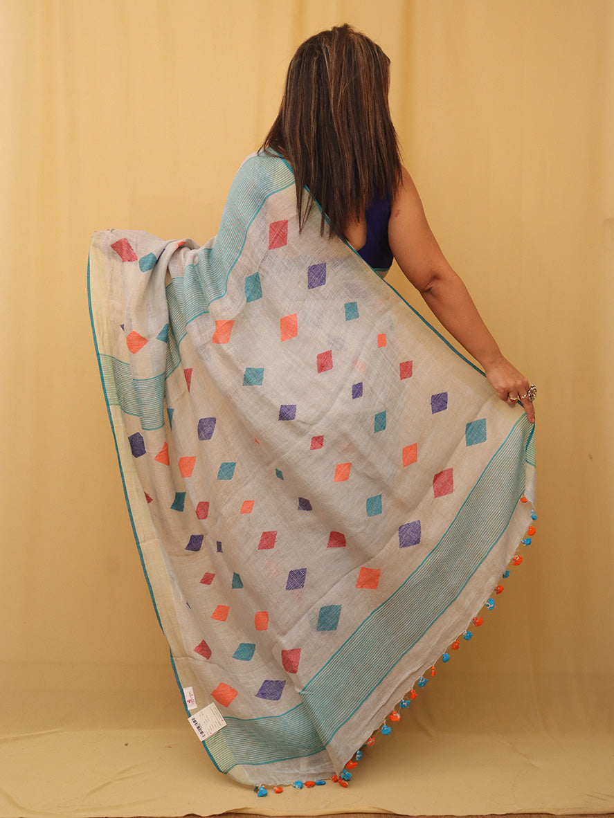 Pastel Handloom Linen Jamdani Saree - Luxurion World