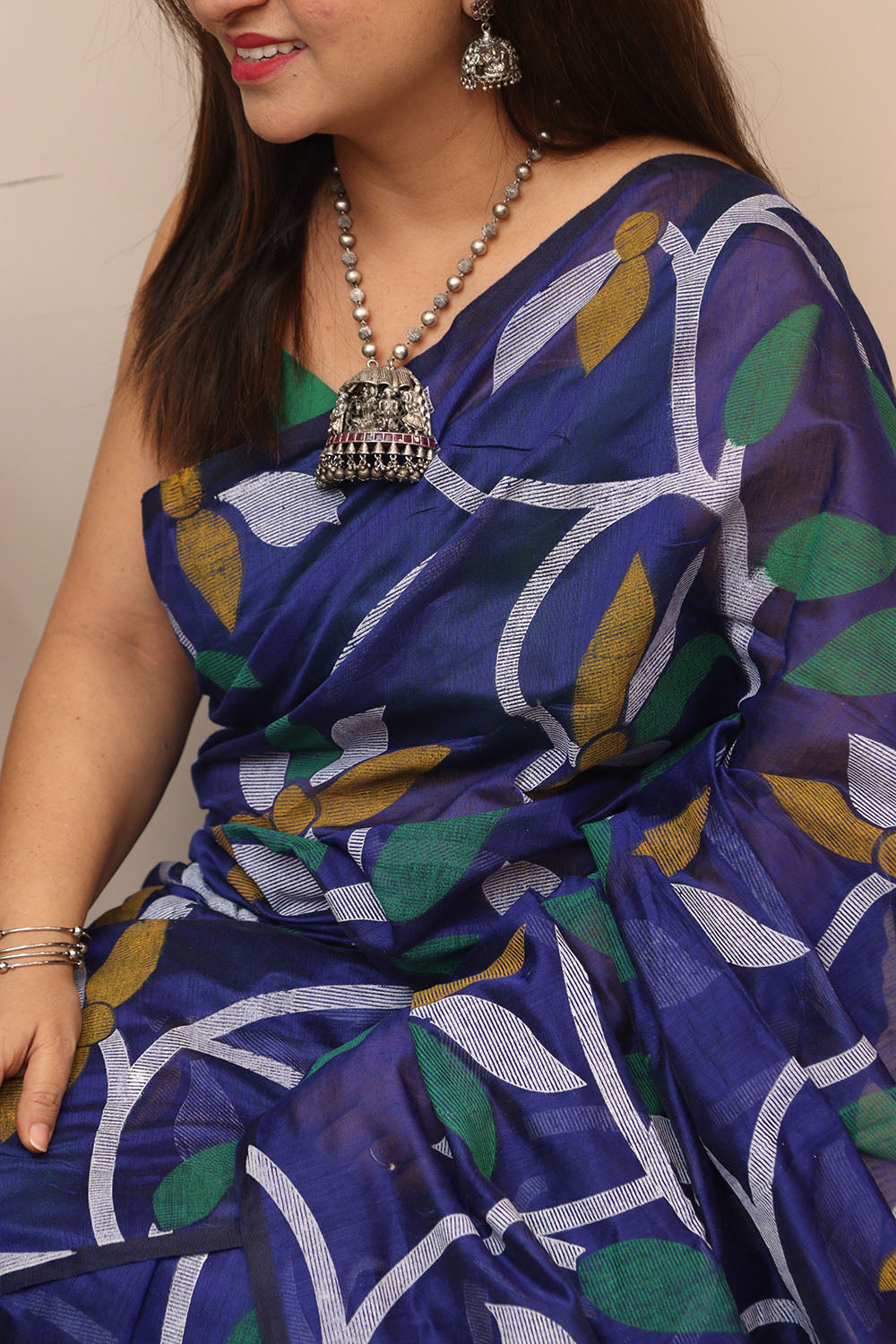 Elegant Blue Jamdani Print Semi Tussar Silk Saree - Luxurion World