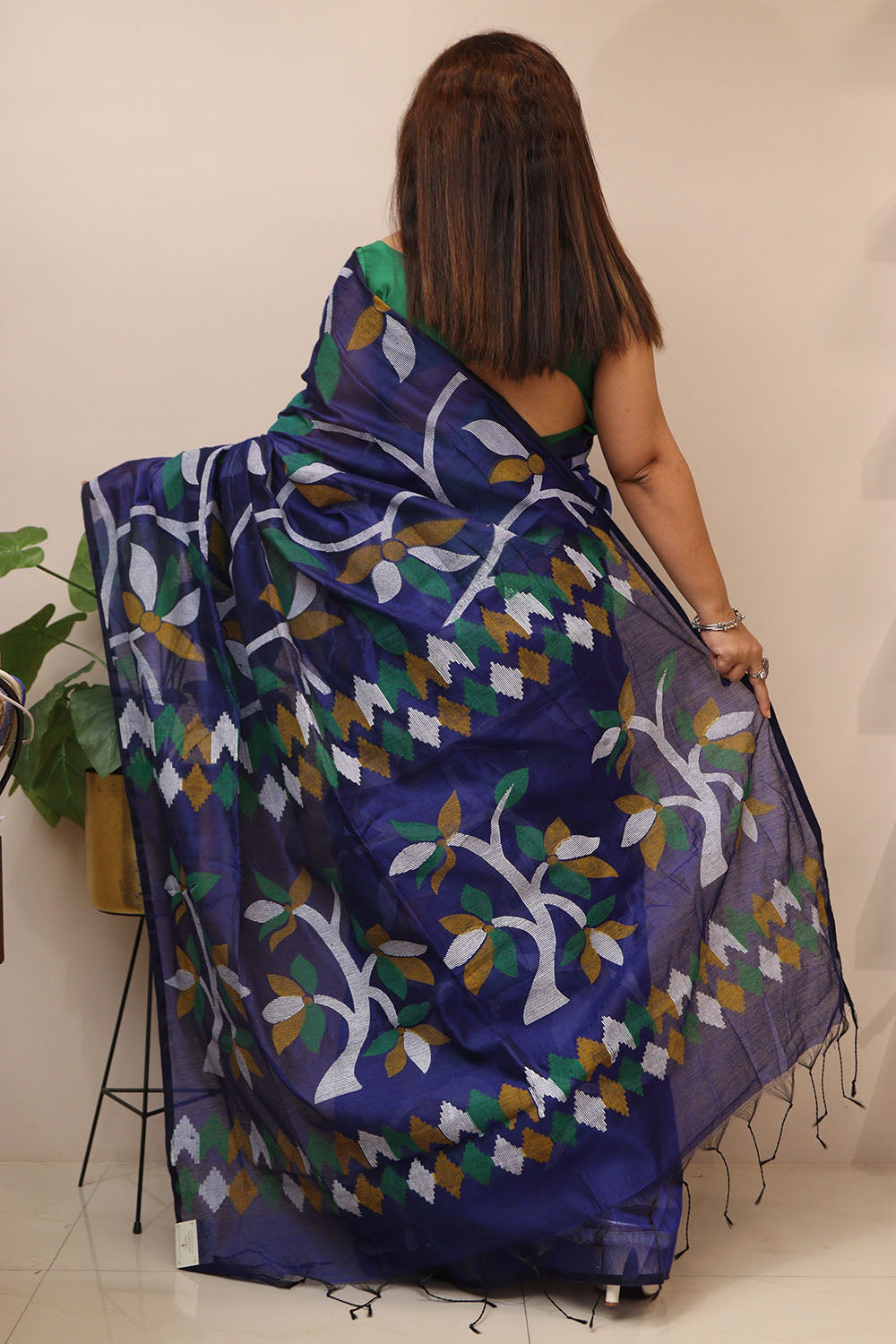 Elegant Blue Jamdani Print Semi Tussar Silk Saree - Luxurion World