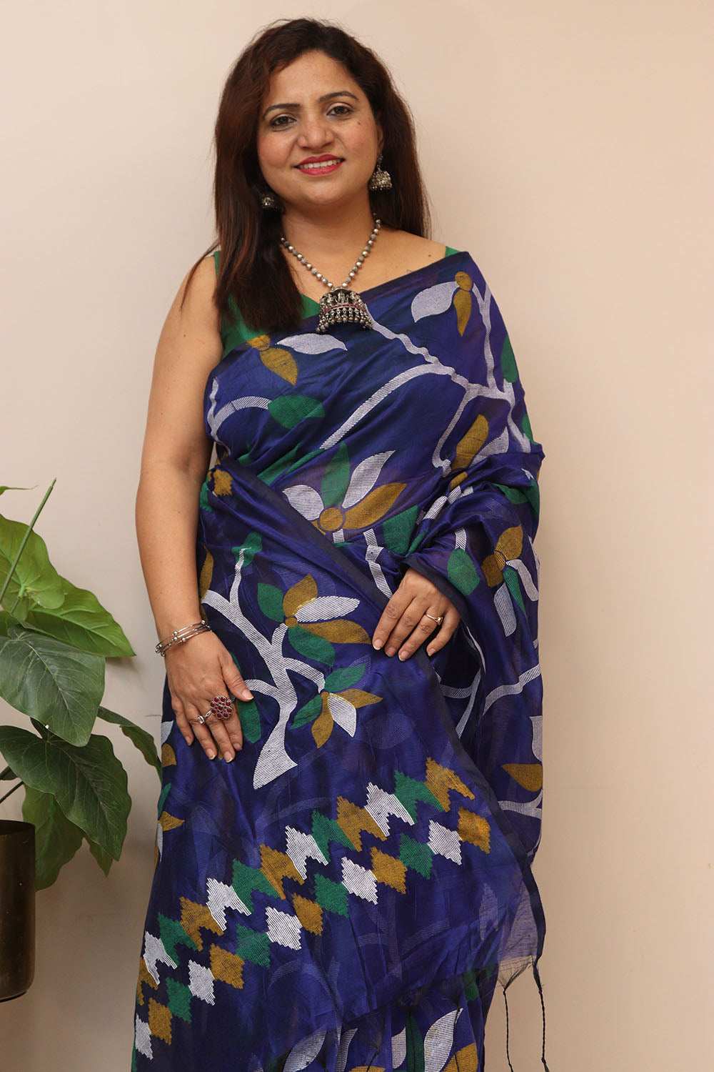 Elegant Blue Jamdani Print Semi Tussar Silk Saree - Luxurion World