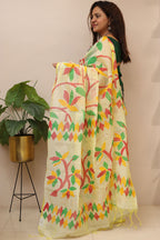 Yellow Jamdani Print Semi Tussar Silk Saree : Elegant and Vibrant - Luxurion World