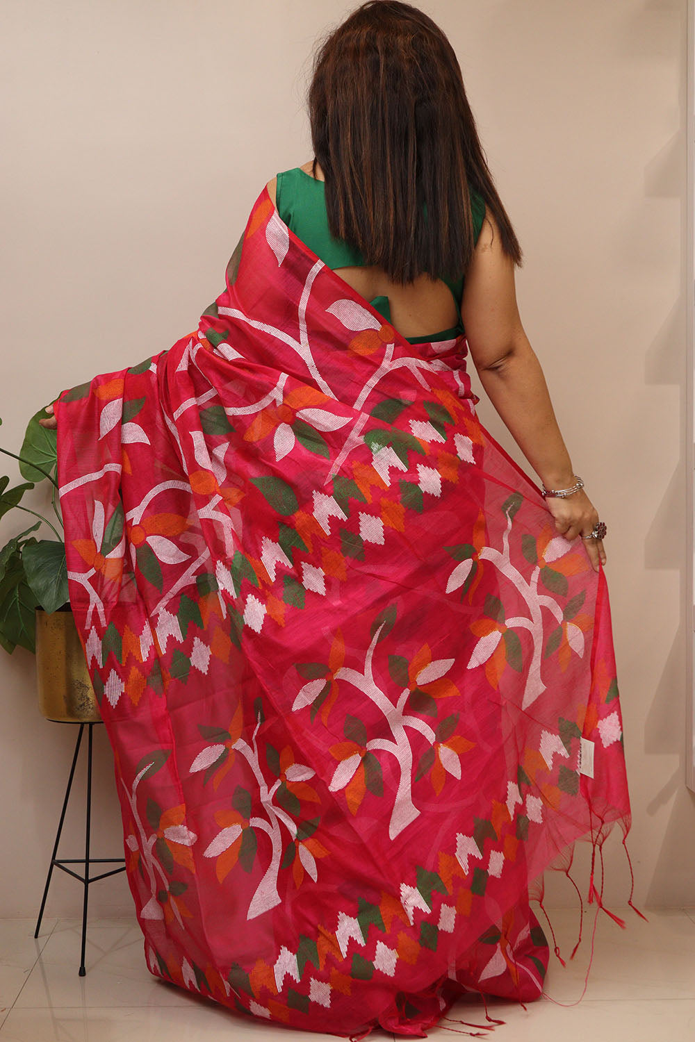 Pretty in Pink: Jamdani Print Semi Tussar Silk Saree - Luxurion World