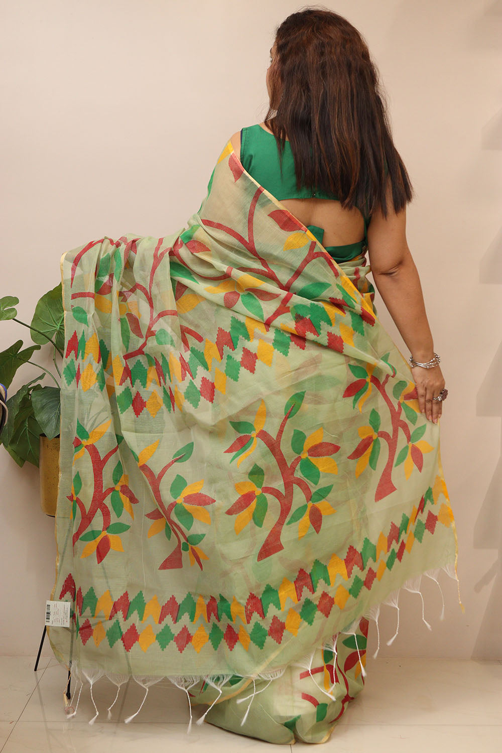 Green Jamdani Print Semi Tussar Silk Saree - Luxurion World